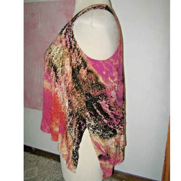 Pink Black Yellow Orange Unique Abstract High Low Loose Fit Hippie Tank Top XL - Picture 3 of 3